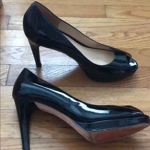 Black Patent Open Toe Pump